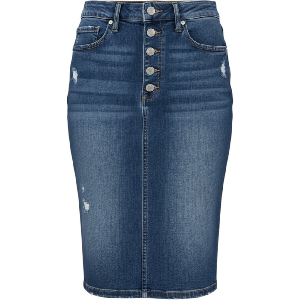 Banana Republic Denim Pencil Skirt 4 Distressed Button Fly Y2K Indie 90s